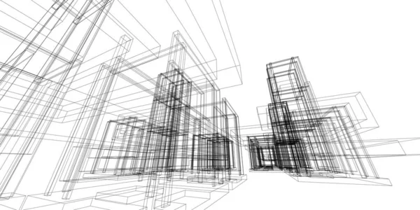 Abstrakt Byggnad Wireframe Struktur Illustration Konstruktion Grafisk Idé Arkitektonisk Skiss — Stockfoto