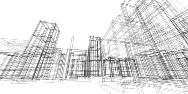 Abstract Building Wireframe Structure Illustration Construction Graphic Idea Architectural Sketch — Stock Photo, Image