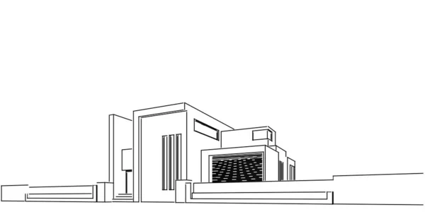 家の建物のスケッチアーキテクチャ3Dワイヤーフレームイラスト 現代建築の視点ライン — ストック写真