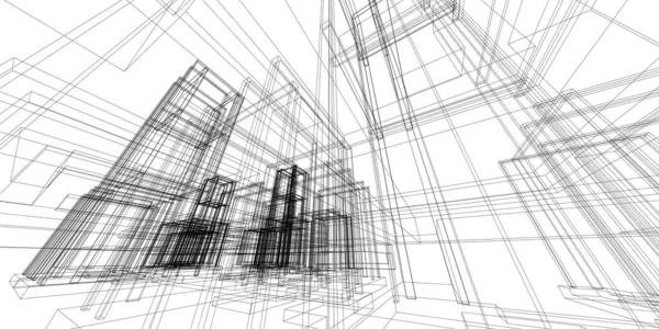 概要3D建物のワイヤーフレーム構造 イラスト構成グラフィックアイデア 建築スケッチのアイデア — ストック写真