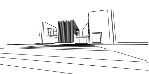 House Building Sketch Architecture Wireframe Illustration Modern Architectural Perspective Line — Stock Photo, Image