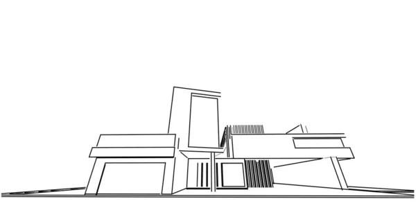 Hus Byggnad Skiss Arkitektur Wireframe Illustration Modern Arkitektonisk Perspektiv Linje — Stockfoto