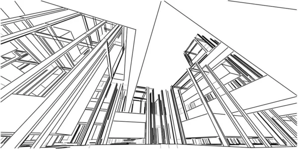 Casa Edificio Boceto Arquitectura Wireframe Ilustración Línea Perspectiva Arquitectónica Moderna —  Fotos de Stock