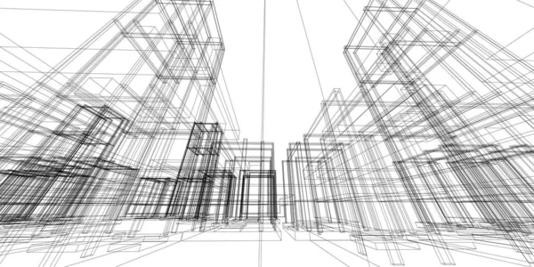 概要3D建物のワイヤーフレーム構造 イラスト構成グラフィックアイデア 建築スケッチのアイデア — ストック写真