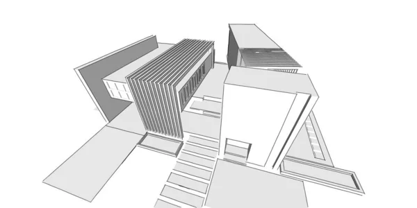 스케치 Wireframe Illustration Modern Architecture Perspective Line — 스톡 사진