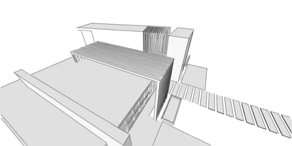 Ház Épület Vázlat Építészet Wireframe Illusztráció Modern Építészeti Perspektíva Vonal — Stock Fotó