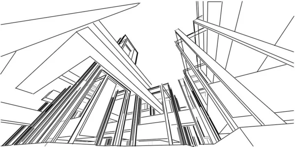 Архитектурный Эскиз Здания Wireframe Иллюстрация Современная Архитектурная Линия — стоковое фото