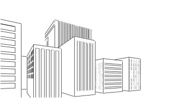 Kentsel modern manzara. El çizimi şehir manzarası çizimi. 3B illüstrasyon.