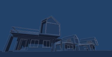 Mimari çizim çizimi, ev tasarımı, el çizimi, tasarım, 3D illüstrasyon.