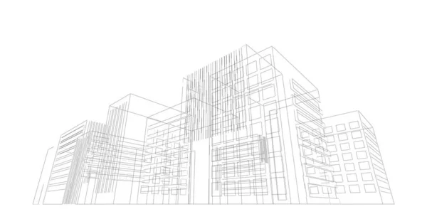 Urban modern landscape. Hand drawn line sketch cityscape. 3D illustration.