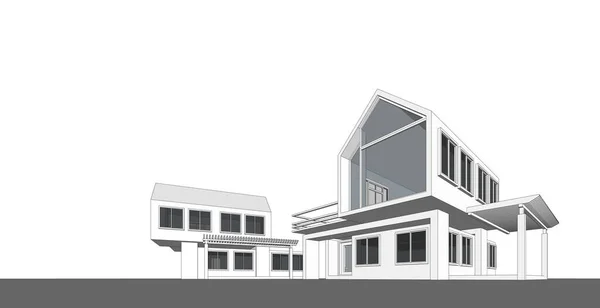 Αρχιτεκτονική Γραμμή Σκίτσο Σπίτι Σχέδιο Έργο Ελεύθερο Χέρι Σχέδιο Blueprint — Φωτογραφία Αρχείου