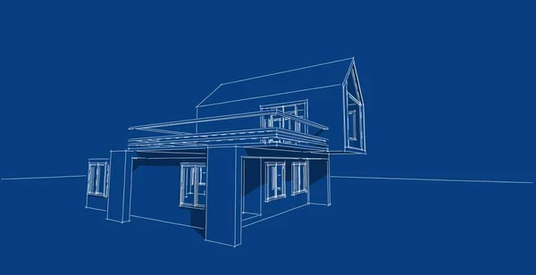 Architectonische Schets Lijn Huis Ontwerp Werk Vrije Hand Tekening Blauwdruk — Stockfoto