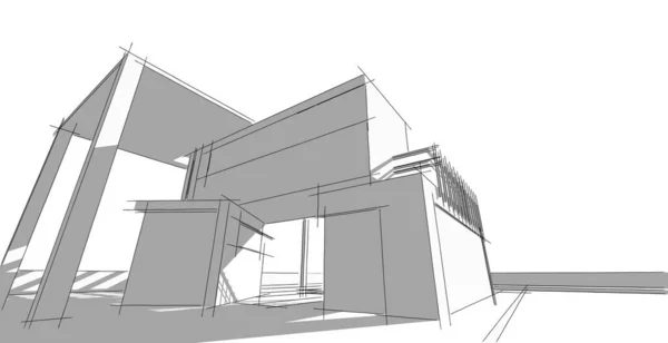 Línea Boceto Arquitectónico Diseño Casa Moderna Trabajo Manos Libres Dibujo —  Fotos de Stock