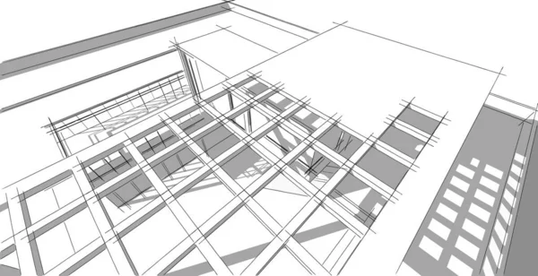 Línea Boceto Arquitectónico Diseño Casa Moderna Trabajo Manos Libres Dibujo —  Fotos de Stock