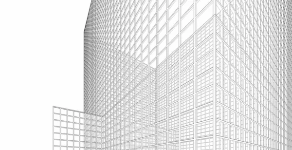 Αφηρημένη Σύγχρονη Αρχιτεκτονική Δομή Γυαλί Τοίχο Μια Τετράγωνη Δομή Εικονογράφηση — Φωτογραφία Αρχείου