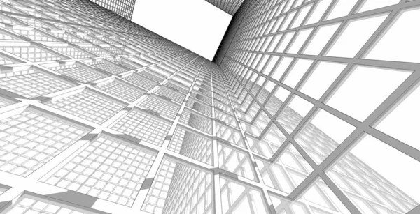 Αφηρημένη Σύγχρονη Αρχιτεκτονική Δομή Γυαλί Τοίχο Μια Τετράγωνη Δομή Εικονογράφηση — Φωτογραφία Αρχείου