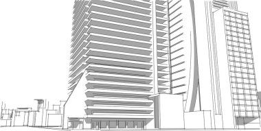 Soyut mimari çizim, şehir, panorama, 3d illüstrasyon