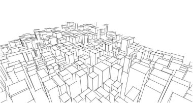Tel çerçeve, panorama, mimari soyut, 3D illüstrasyon