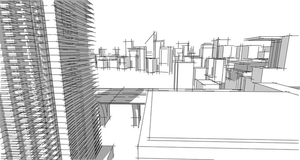 Abstract architectural drawing sketch, City scape, 3D Illustration.
