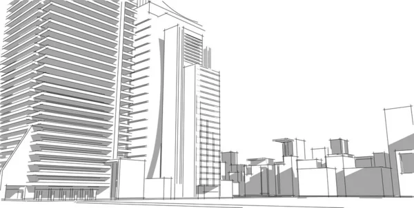 Ескіз Абстрактного Архітектурного Малюнка Місто Панорама Ілюстрація — стокове фото