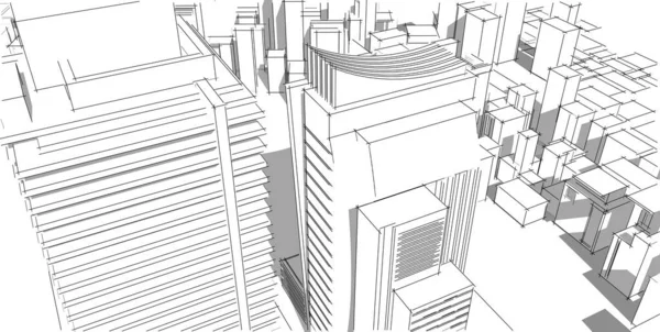 Abstrakt Arkitektral Teckning Skiss Stad Panorama Illustration — Stockfoto