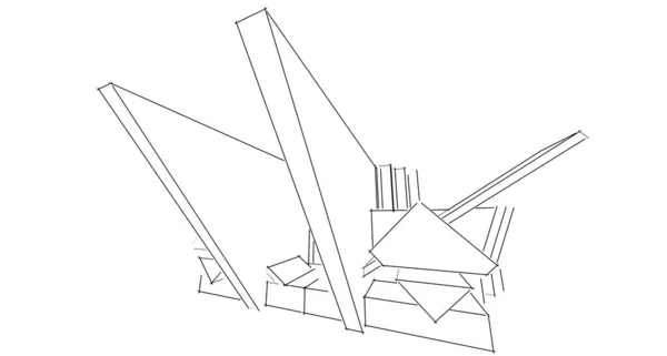 Abstrakt Skiss Arkitektonisk Konstruktion Wireframe — Stockfoto