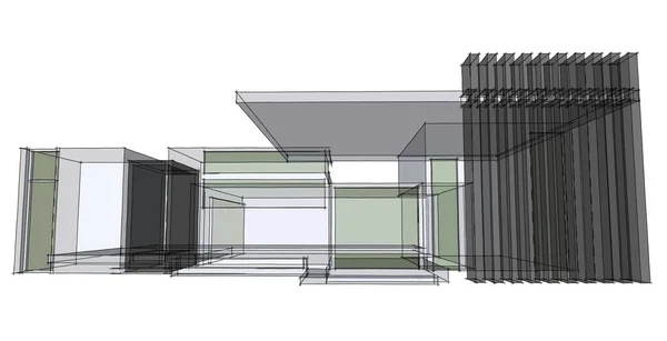 Abstrakt Skiss Arkitektonisk Konstruktion Wireframe — Stockfoto