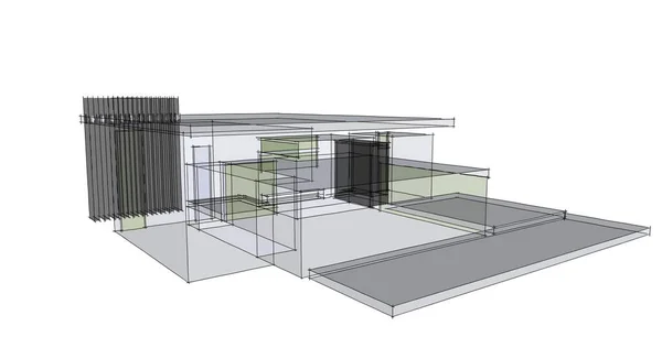 Abstrakt Skiss Arkitektonisk Konstruktion Wireframe — Stockfoto