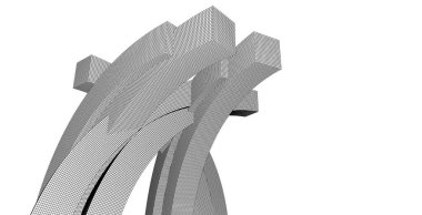 Mimaride çarpıtılmış şekiller, soyut mimari arkaplan 3D illüstrasyon