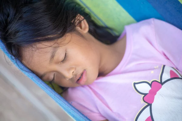Asian Girl Sleeps Hammock Day — Stock Photo, Image