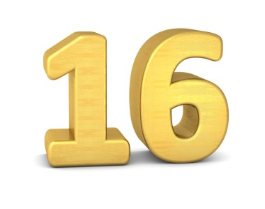 3d number 16 gold clipart