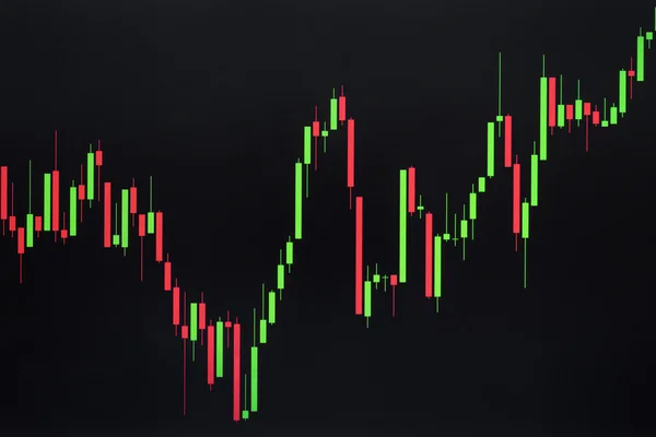 Grafik Stok atau Grafik Forex atau Candlestick pada Layar Hitam — Stok Foto