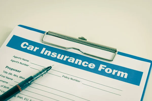 Car Insurance Claim Form Auto Insurance Document Pen Left Frame — Stock Photo, Image