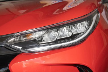 Phayao, Tayland - 13 Şubat 2020: Zoom Far Red Toyota Yaris Ativ 2020, Toyota Araba Galerisi Showroom