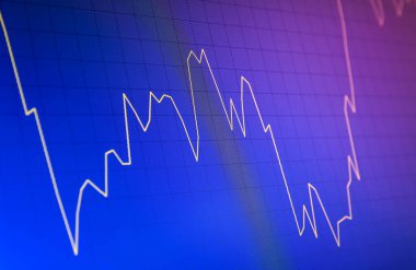 Eğik Sarı Menkul Kıymetler Çizelgesi ya da Eski Çizelge ve Tablo Satırı Mor Tonda İstikrarsız Trend Üzerine Mavi Arkaplan