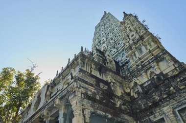 Phayao, Tayland - 22 Kasım 2020: Wat Analayo Tapınağındaki Düşük Açı Buddhagaya Alaycı Tapınağı