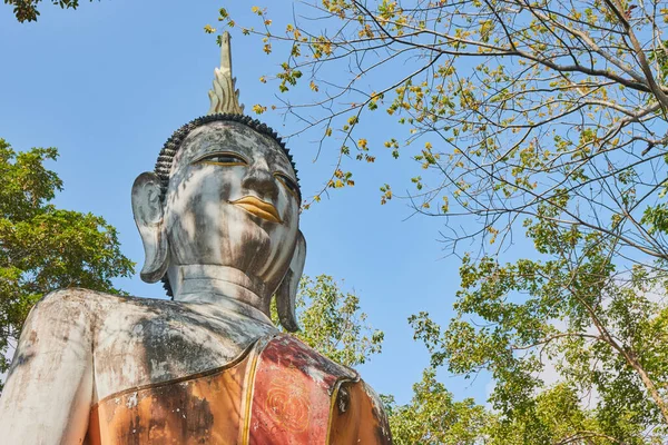 Phayao Tailândia Dezembro 2020 Zoom View Front Right Buddha Statue — Fotografia de Stock