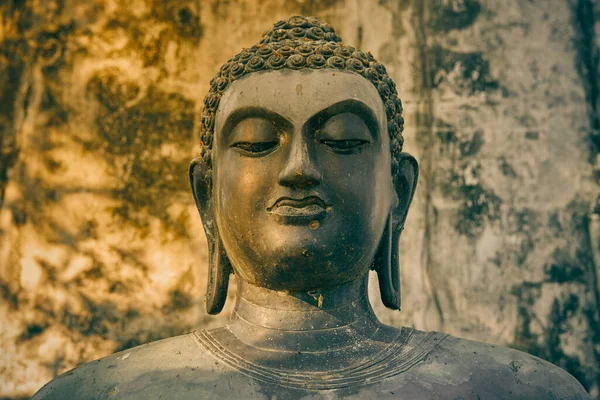 파야오 Dec 2020 Front Headshot Buddha Statue Concrete Background Wat — 스톡 사진