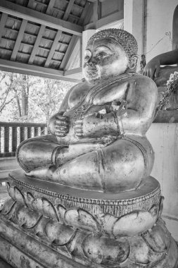 Phayao, Tayland - 13 Aralık 2020: Siyah ve Beyaz Cephe Altın Sangkajai Buda Heykeli Wat Analayo Tapınağında