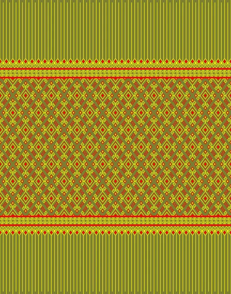 Patrón Amarillo Rojo Nativo Étnico Sin Costura Sobre Fondo Verde — Vector de stock