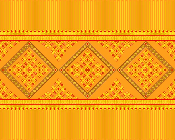Yellow Red Native Tribe Seamless Pattern Yellow Background Symmetry Rhombus — Stock Vector