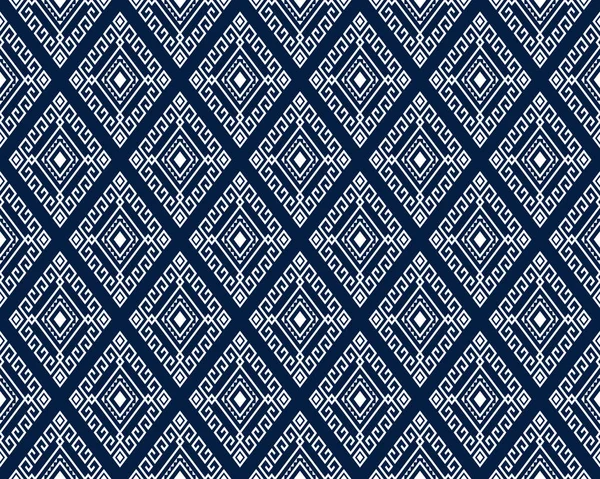 Patrón Blanco Tribal Étnico Sin Costura Sobre Fondo Azul Rombo — Vector de stock