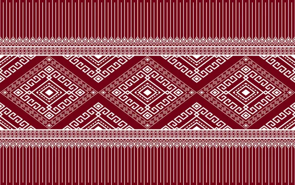 Padrão Sem Emenda Nativo Tribal Branco Fundo Vermelho Simetria Estilo — Vetor de Stock