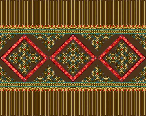 Yellow Green Native Tribe Seamless Pattern Brown Background Symmetry Rhombus — стоковий вектор