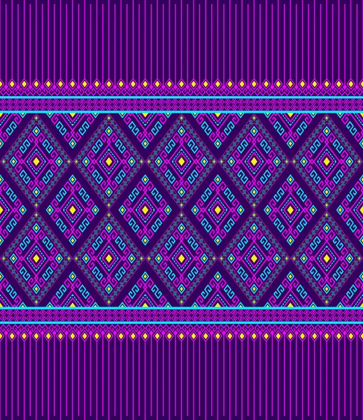 Magenta Turquoise Ethnic Tribal Seamless Pattern Purple Background Symmetry Rhombus — стоковий вектор