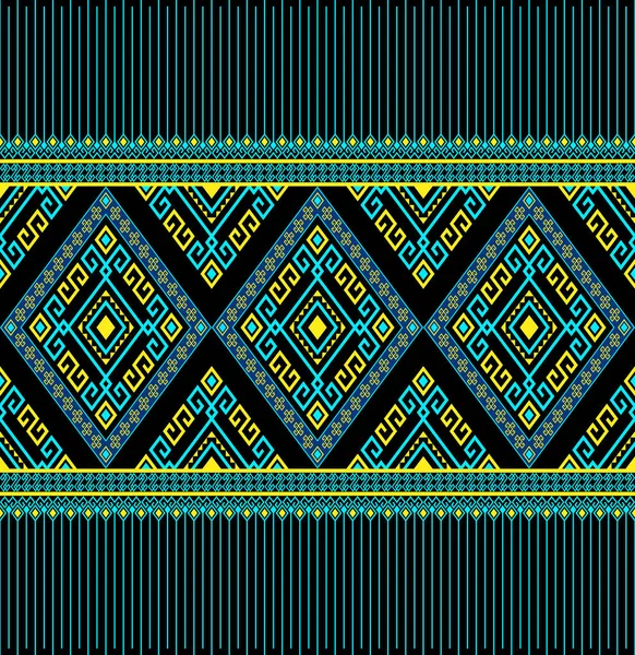 Turquoise Yellow Ethnic Native Seamless Pattern Black Background Symmetry Rhombus — Stock Vector