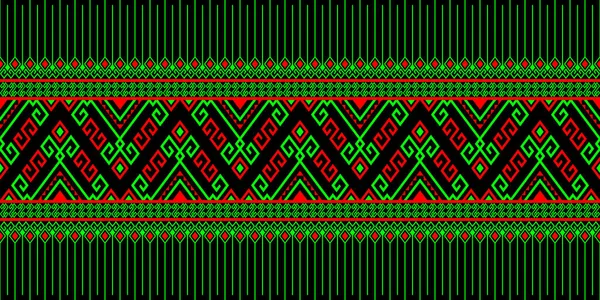 Πράσινο Κόκκινο Φυλή Native Seamless Pattern Μαύρο Φόντο Συμμετρία Rhombus — Διανυσματικό Αρχείο