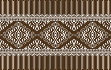 Simetri Rhombus Geometrik Giysi veya Giysi, Nakış, Kumaş, Paket Tasarımı Bohem Tarzı Kahverengi Arkaplan Üzerinde Beyaz Yerli veya Kabilesiz Desen