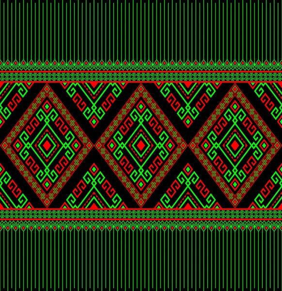 Green Red Ethnic Native Seamless Pattern Black Background Symmetry Rhombus - Stok Vektor