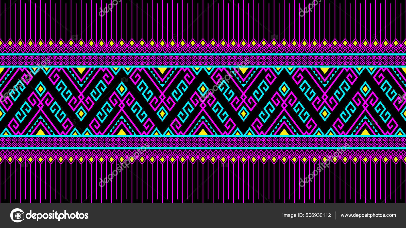 Magenta Turquoise Tribe Native Seamless Pattern Black Background